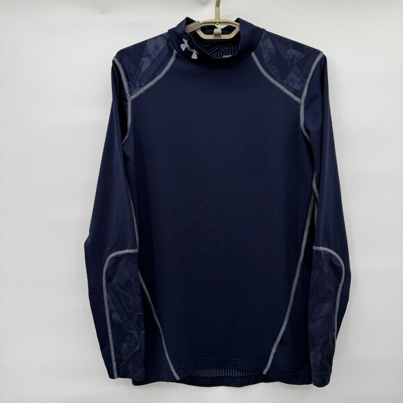 Under Armour Cold Gear Base Layer Compression Top Navy Blue Size Small Mock Neck - Picture 1 of 5